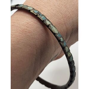 Vintage Native American Turquoise Inlay Cuff Bangle Bracelet 2.5in dia